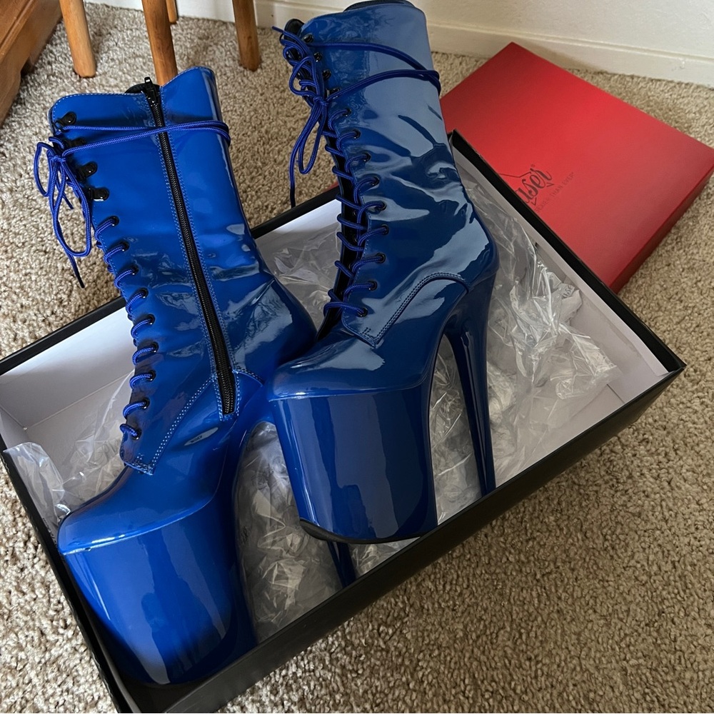 Pleaser Flamingo-1050 Royal Blue Mid Calf Boot - Picture 6 of 14